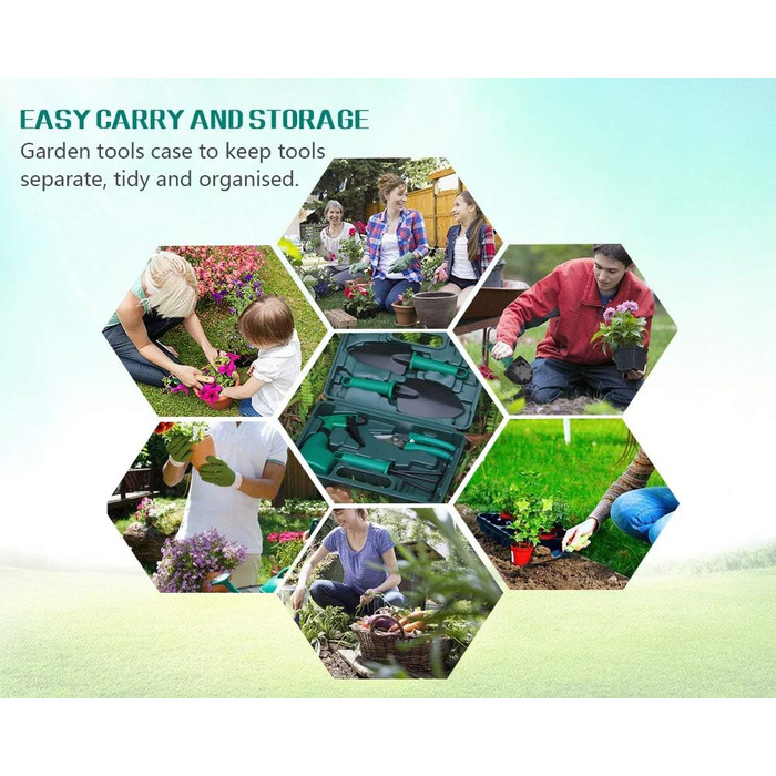 Набір садового інструменту 5 в 1 лопатка, секатор, граблі, розпилювач води та сумка для зберігання