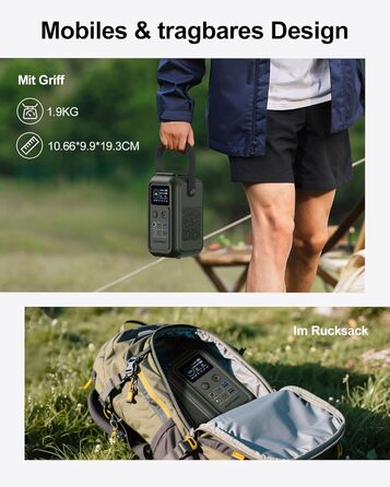 Портативна електростанція AsperX 192 Вт/140 Вт - мобільний сонячний генератор для кемпінгу з аварійною лампою, акумулятор LiFePO4 ємністю 60 000 мАг, портативний зовнішній акумулятор E для подорожей - темно-зелений