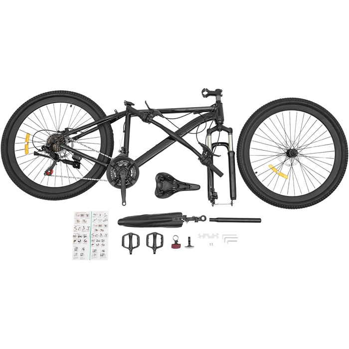 Дюймовий гірський велосипед з 21-швидкісною коробкою передач, підходить для хлопчиків та дівчаток, передні та задні дискові гальма, регульоване сидіння для гірських пригод та їзди містом, чорний, 26-