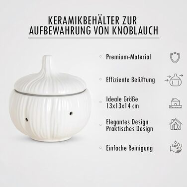 Керамічна банка для часнику з вентиляцією - контейнер для зберігання часнику, цибулі та спецій - контейнер для часнику 13 x 13 x 14 см - сучасне кухонне сховище