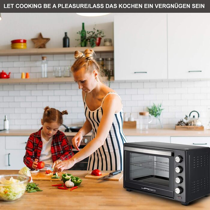 Міні-піч Jago - з конвекцією, гриль, внутрішнє освітлення, електрична, 48 л, 6 режимів приготування, 2000 Вт, таймер, 100-230, подвійні скляні дверцята, чорний - міні-духовка, міні-електрична духовка, духовка, духовка-гриль