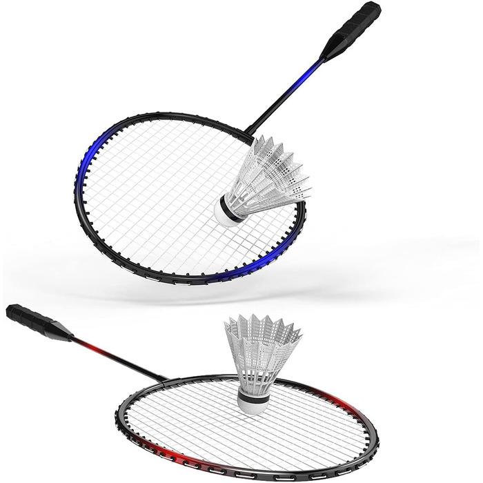 Набір ракеток для бадмінтону KH Badminton Set для 2-4 гравців, для дорослих та дітей, легкий та стабільний, ракетка, волан та сумка для перенесення в комплекті, чорний, червоний, синій (2 гравці)