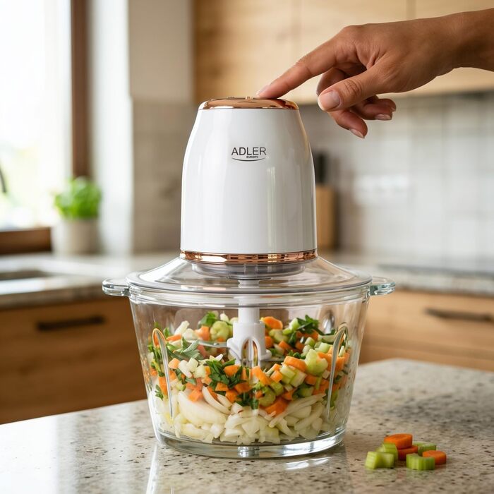 Подрібнювач ADLER EUROPE 4 сталеві леза, скляна чаша 2 л, 2 режими швидкості