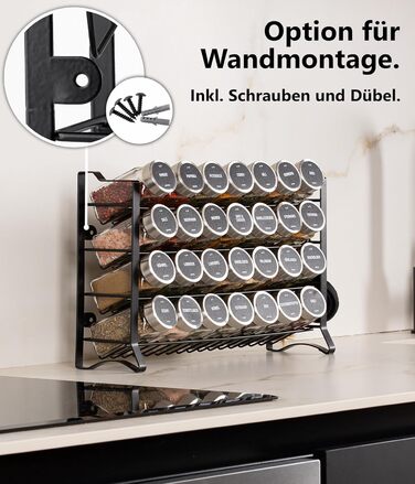 Підставка для спецій Deco haus, настінна та настінна З 28 БАНКАМИ ТА ЕТИКЕТКАМИ ДЛЯ СПЕЦІЙ - Органайзер для спецій - Настінна підставка для спецій - Органайзер для підставок для спецій - Підвісна підставка для спецій - Підставки для спецій з кришкою з нер