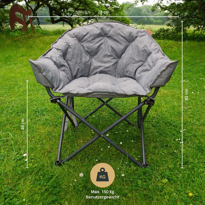 Кемпінгове крісло Skandika Moonchair XL/Mala, зручне розкладне крісло з сумкою для перенесення Розкладне крісло з міцною сталевою рамою Крісло для дому та вулиці, саду, балкону, подорожей, сірого кольору