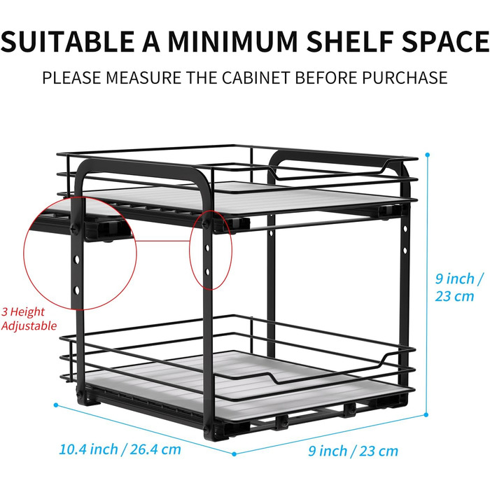 Розсувна полиця для спецій, 2-рівневий органайзер для шафи під раковину, шафа для спецій, полиця для спецій, підйомна полиця для раковини, органайзер для спецій для кухні, Д26,4*Ш23,2*В23 см, Д26,4*Ш23,2*В23 см - 2 рівні