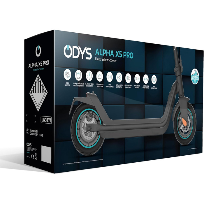 Електросамокат Odys з допуском до дорожнього руху (залежно від моделі, запас ходу до 75 км та нахил 25 відсотків, з підвіскою або без неї, вантажопідйомність 120 кг, пневматичні шини, дисплей, застосунок) електричний самокат, електричний самокат, запас хо