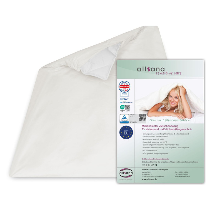 Підковдра Allsana гіпоалергенна 135x200 см Постільна білизна від алергії Оболонка від кліщів Захист від кліщів для людей з алергією на домашній пил Внутрішній чохол для ковдр, стійкий до алергії Сертифіковано TV