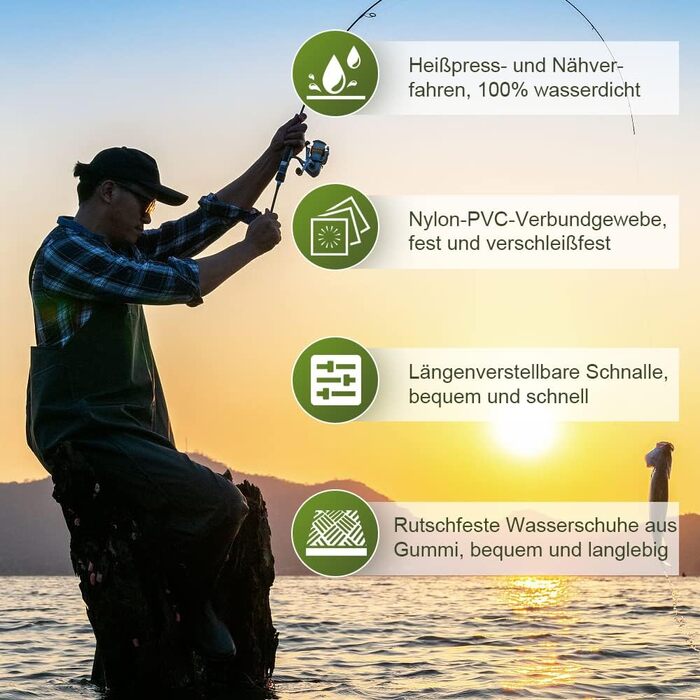 Вейдерси, водонепроникні рибальські вейдерси з нейлону 70D, композитного ПВХ, рибальські штани з нековзними гумовими чобітьми, вейдерси для ставка, вейдерси для захисту від повені, для будівельних майданчиків, риболовлі, ферм, садів, без гачків, розмір L,