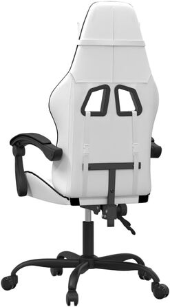 Геймерське крісло, біла та чорна штучна шкіра, з регульованою спинкою та висотою, офісне крісло з поворотом на 360 градусів, коліщатками та міцним металевим каркасом для ергономічного сидіння, 36,5 x 42 см (Ш x Г), білий колір