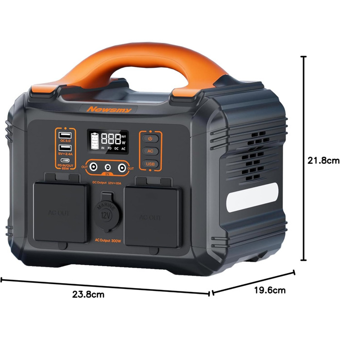 Портативна електростанція 236 Втгод чистої синусоїди змінного струму 300 Вт/230 В, вхід і вихід PD65 Вт, 8 виходів, мобільний генератор живлення для кемпінгу та кемперів на природі (портативна електростанція 300 Вт)
