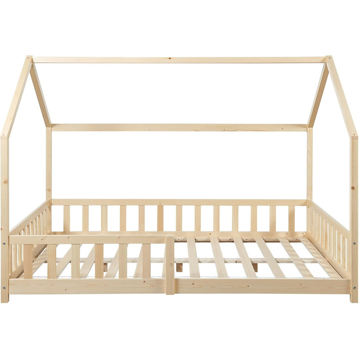 Дитяче ліжко Hesel House ліжко дерев'яне 120 x 200 см із захистом від випадіння та рейковим каркасом Підлогове ліжко Молодіжне ліж