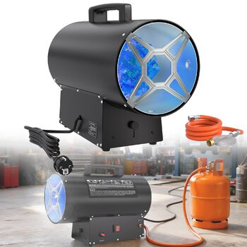 Газовий обігрівач HENGMEI, газовий вентилятор-обігрівач, 30 кВт, будівельний обігрівач, включаючи з&39єднувальний шланг та регулятор тиску газу 700 мбар, площа 450 м, для будівельних майданчиків, вентильованих складських приміщень, гаражів, чорний, 30 кВт
