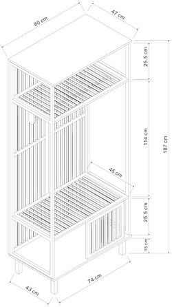 Вішалка для пальто Ypj, відкрита шафа з рейкою для одягу, шафа для передпокою, 187 x 80 x 47 см, бамбукова вішалка для курток, окремостояча вішалка для пальто
