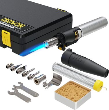 Комплект бутанового паяльника LEXIVON Акумуляторний газовий паяльник, самозапалювальне регульоване полум'я, 7 насадок, робоча темп