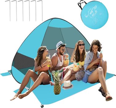 Розкладний пляжний намет із захистом від ультрафіолету 50, 200 x 165 x 137 см, портативний пляжний намет для 3-4 осіб, захист від сонця, розкладний пляжний намет із сумкою для перенесення для сім&39ї, саду, кемпінгу (зелений)