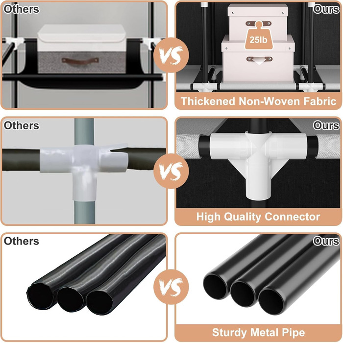 Шафа, розкладна шафа, 170*45*167 см, тканинна шафа з міцною вішалкою для одягу, з кришкою, 4 полицями для зберігання речей та 4 вішалками для одягу, текстильна шафа для спальні/підвалу (чорна)