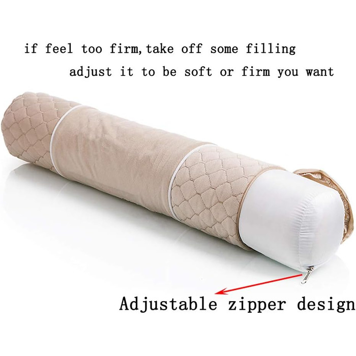 Фірмова довга подушка для шиї, що знеболює за допомогою круглої спини, циліндрична подушка для підтримки шиї, регульована подушка для сну з наволочкою, яку можна прати в пральній машині, 52x13 см, бежевий
