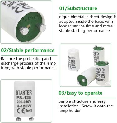 Стартер для люмінесцентних ламп 4-125 Вт стартер longlife 220-240V стартер для люмінесцентної лампи люмінесцентної лампи, 10 шт.