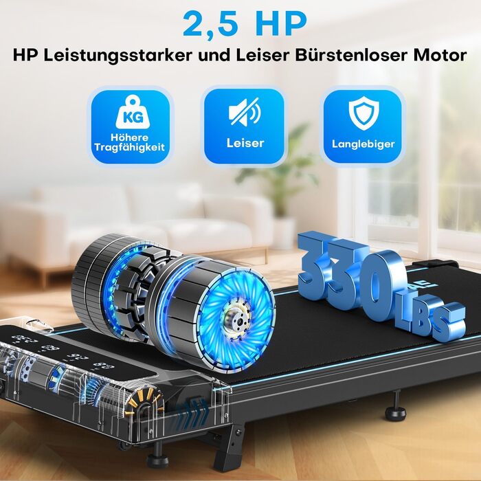 Бігова доріжка для домашнього використання, стіл для бігової доріжки 4-в-1 з нахилом 9, безщітковий двигун 2,5 к.с., килимок для ходьби зі світлодіодним дисплеєм, пульт дистанційного керування, 12 режимів HIIT, витримує до 150 кг, не потребує встановлення