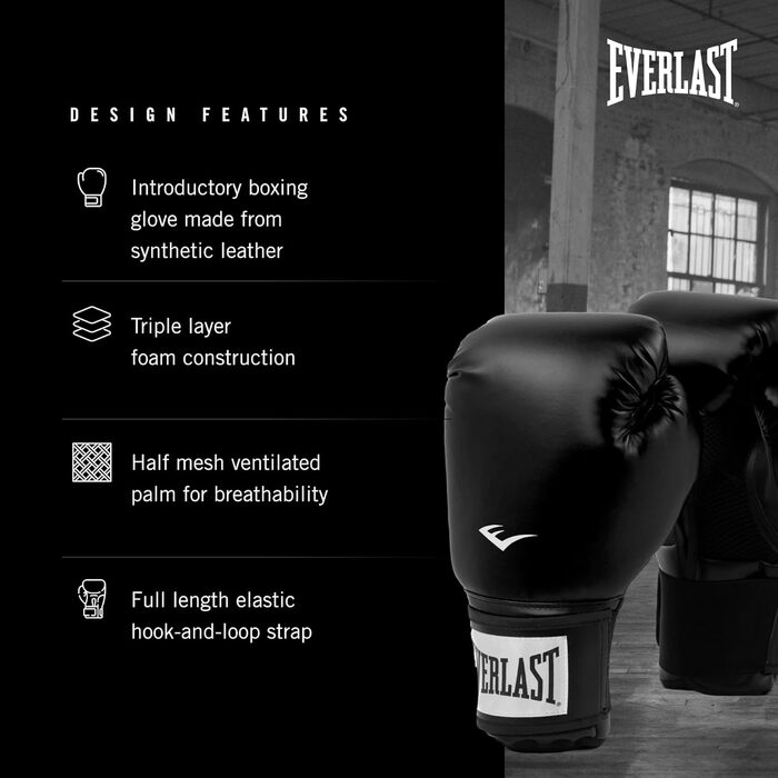 Боксерські рукавички Everlast Prostyle 2, боксерські рукавички для мішків, для роботи з рукавичками та фітнес-занять, система кріплення на липучці, шнур для захоплення, сітчаста долоня з половиною сітки та тришарова підкладка - автентичне спорядження Ever