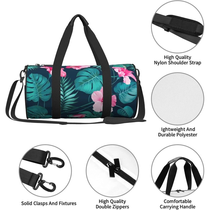 Гавайська дорожня сумка з рожевою квіткою, кругла форма, великий об'єм, легка та міцна, ідеальний подарунок для піших прогулянок, відпустки, ділових поїздок та іншого, Гавайська рожева квітка, універсальний розмір