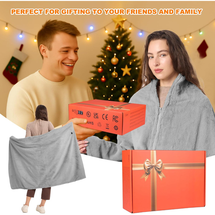 Бездротова ковдра з підігрівом 160x90 см з акумулятором 16000 мАг, фланелева електрична ковдра з підігрівом та 6-зонним обігрівом, 3 налаштування температури, ковдра з підігрівом, яку можна прати, для дивана, офісу, автомобіля, кемпінгу (сіра)