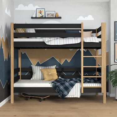 Двоярусне ліжко, дитяче ліжко 120х190 см, для 2 дітей, 2 сторони для складання драбини, 2 окремих спальних місця, закруглені краї,