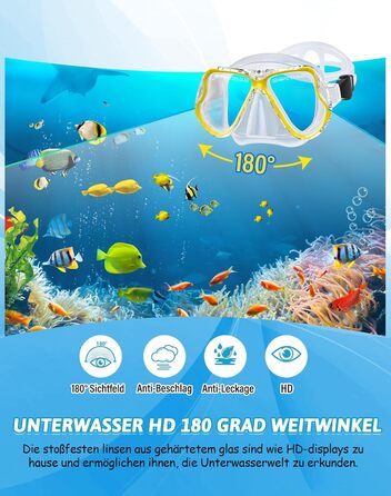 Набір для сноркелінгу QcoQce для дорослих, суха трубка з маскою для дайвінгу із загартованого скла із захистом від запотівання та протікання, панорамний вид та легке дихання для сноркелінгу та дайвінгу