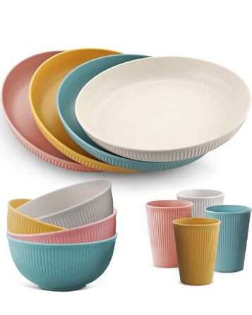 Набір посуду для кемпінгу HOMGEN на 12 осіб пластикові тарілки, миски, чашки та столові прибори для пікніків, відпочинку на природі та грилю (стиль A)