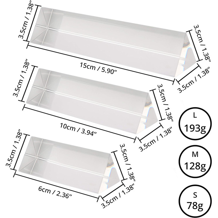 Кришталева трикутна призма BELLE VOUS K9 з ефектом веселки (3 шт.) Аксесуари для фотографування Рефрактор з оксамитовою сумкою, серветкою з мікрофібри та подарунковою коробкою - прозорі призми для навчання світловому спектру