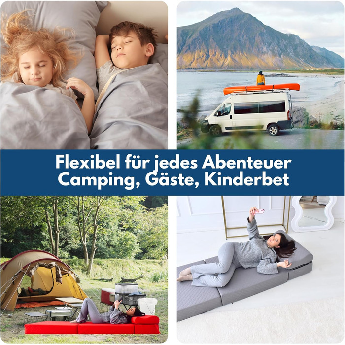 Складаний матрац, Складаний матрац, Розкладний гостьовий матрац, Дорожній матрац, Сірий, 120x200x10 см