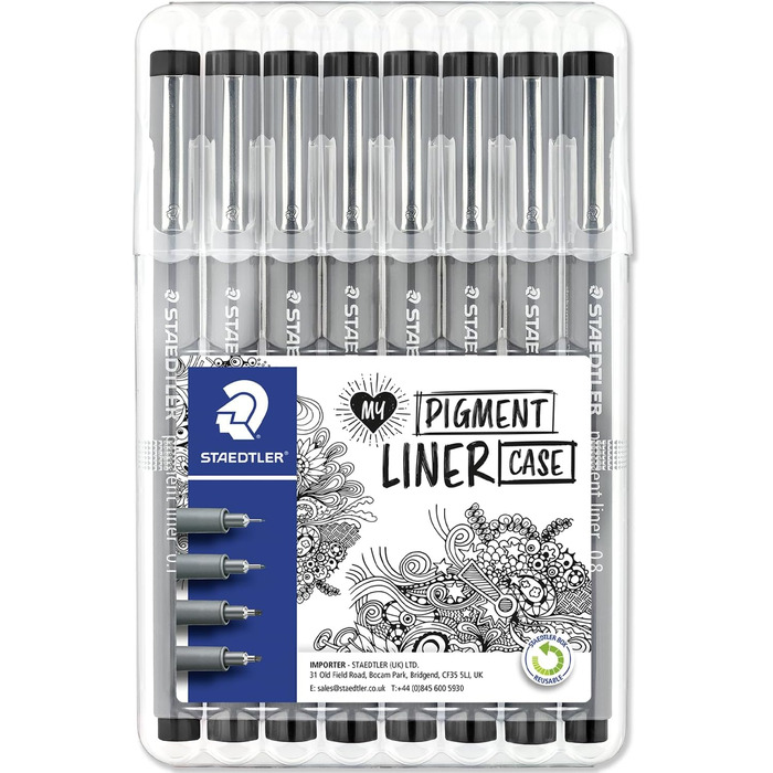 Пігментний вкладиш Ручки Fineliner Настільні набори гаманців Black Fineliner Multipack для мистецтва, малювання, рукописного тексту, каліграфії, журнальних ручок Fine Liner (8 шт. , змішаний набір), 308