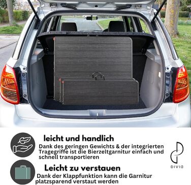 Набір для пивного саду DIVID, 3 предмети Стіл 2 лавки Для використання в приміщенні та на вулиці Складаний з ручками для перенесення ВxШxГ 73x180x75 см Садовий стіл (DIV-200/WOOD Set)