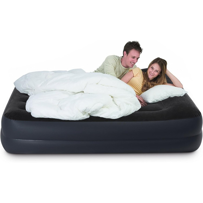 Надувний матрац одномісний Intex Adult Queen Pillow Rest з Fiber-Tech Bip 152 x 203 x 42 см, верх чорний/низ синій