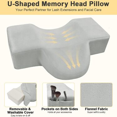 Подушка для нарощування вій CGBE U-подібної форми подушка для шиї для нарощування вій, ергономічна подушка для підтримки шиї, фланелева подушка для вій для використання вдома та в салонах краси. Сіра.