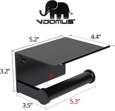 Тримач для туалетного паперу Vdomus з тримачем для мобільного телефону, алюміній з нержавіючої сталі, легке настінне кріплення з інтегрованою поличкою для телефону для будинку, квартири, автофургона, матово-чорний