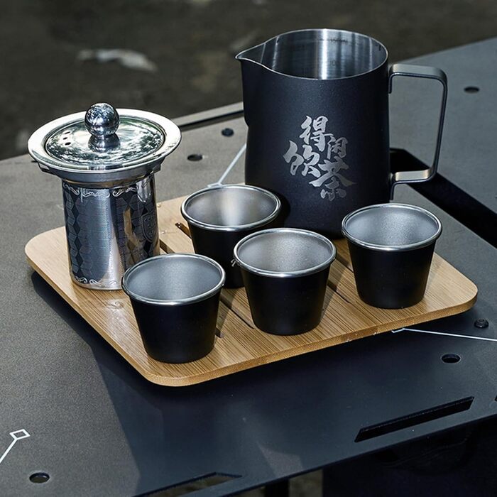 Набір для чаю в дорозі з кейсом, нержавіюча сталь, з чашками, портативний набір для чайної церемонії для любителів кави, для подорожей, дому та відпочинку на природі