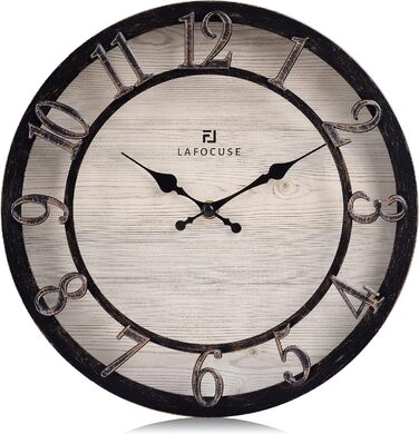 Настінний годинник Lafocuse Vintage безшумний чорний, ретро великі підняті 3D цифри, кантрі стиль безшумний пошарпаний шикарний ан
