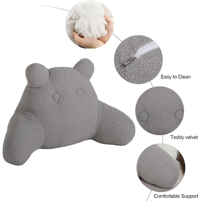 Подушка для читання Mingfuxin для ліжка та дивана, подушка для читання для дітей та дорослих, щоб сидіти на ліжку, подушка для читання зі спинкою, подушка для підтримки підлокітників зі знімним чохлом для спокійного перегляду телевізора, світло-сіра