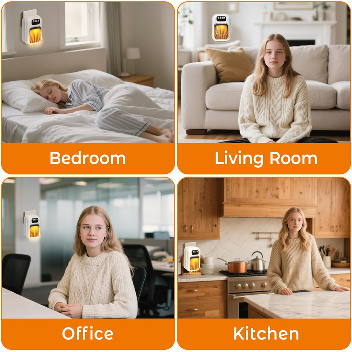 Керамічний настінний обігрівач потужністю 600 Вт з пультом дистанційного керування, керамічним нагрівальним елементом PTC, таймером 1-12 годин та світлодіодним дисплеєм, регульованим термостатом для спальні, офісу, кухні, білий