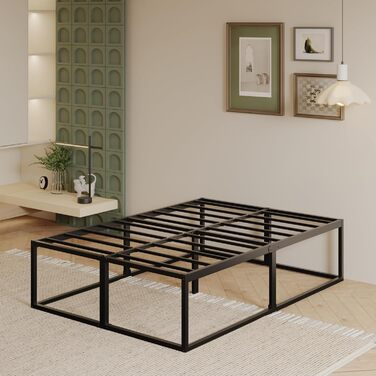 Двоспальне ліжко заввишки 46 см 120x200 см, міцне металеве ліжко зі сталевими ґратчастими опорами, великий простір для зберігання під каркасом ліжка, безшумне, легке складання, чорний колір 120 x 200 см