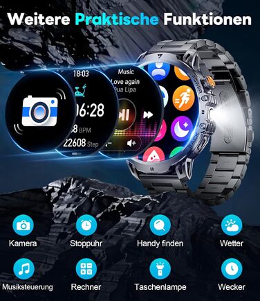 Розумний годинник LIGE Military для чоловіків - 1000 мАг/1,85 дюйма HD великий сенсорний екран/світлодіодна підсвітка, фітнес-годинник з більш ніж 110 спортивними режимами, відстеження серцевого ритму/сну, 2 браслети, водонепроникність IP68, спортивний го