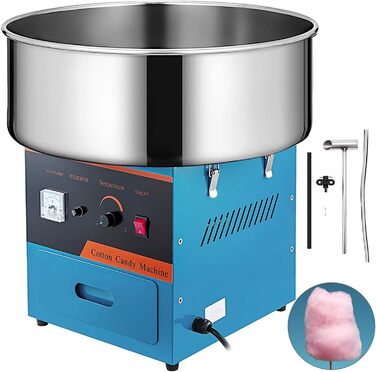 Машина для виробництва солодкої вати VEVOR 1000 Вт Машина для виробництва солодкої вати Машина для дому без візка Гумова стрічка, лопата для цукру та вугільні щітки Синій