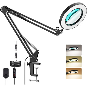 Світлодіодна збільшувальна лампа YOUKOYI, збільшувальна лампа із затискачем, поворотна настільна лампа, робоча лампа, 5-кратне збі
