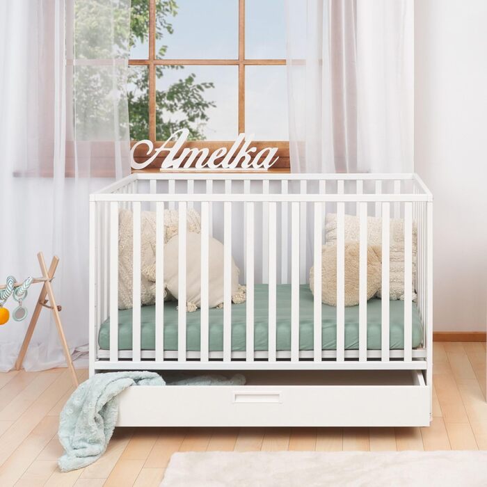 Дитяче ліжко ATB Біле з шухлядами LUX 60x120 та матрацом - Біле дитяче ліжко для немовлят - Ліжко з масиву дерева 120x60 - Дитяче ліжко від 3 років - Біле ліжечко 60 x 120 - Beyaz Bebek Yatagi - Повні ліжечка для сну