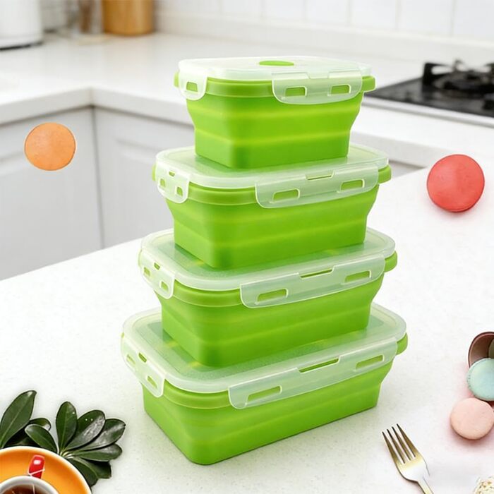 Складаний багаторазовий ланчбокс, силіконовий контейнер для обіду з герметичною кришкою, великий об'єм (1200 мл), контейнер для зберігання їжі, придатний для мікрохвильової печі та посудомийної машини
