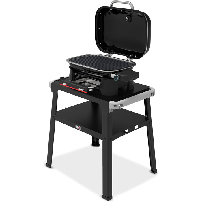 Компактний електрогриль Weber Lumin Compact на підставці, до 315 C, з термометром на кришці, чавунними решітками з порцеляновим покриттям, площа гриля 43 x 32 см, чорний (1501653) з підставкою Lumin Compact 2026