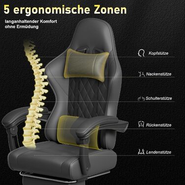 Ігрове крісло JUMMICO, Робоче крісло з функцією масажу, Ергономічне офісне крісло з підставкою для ніг, 150 кг, Чорне
