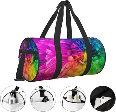 Спортивна сумка для подорожей, красивий веселковий принт з квітами та хризантемами, сумка на нічліг, чорний колір, універсальний розмір